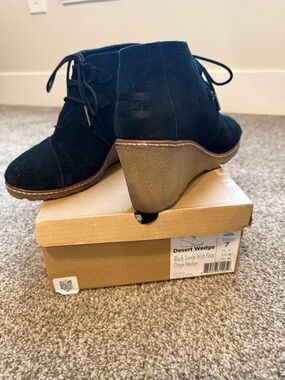 TOMS Black Suede Desert Wedge Ankle Booties